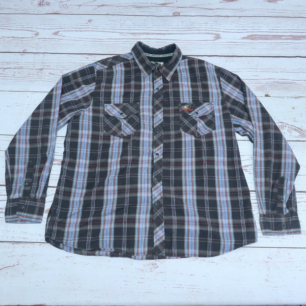 Mossy Oak Western Style Shirt Mens Long Sleeve Size XL Plaid Pockets Comfy